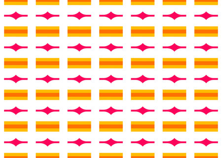 Seamless geometric pattern design illustration. In yellow, orange and red colors on white background.の写真素材