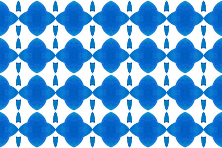 Watercolor seamless geometric pattern design illustration. Background texture. In blue and white...