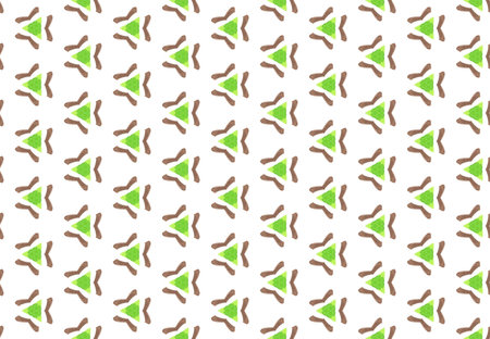 Watercolor seamless geometric pattern design illustration. Background texture. In green and brown colors on white background.の写真素材