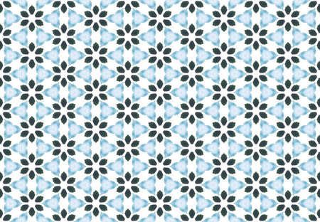 Watercolor seamless geometric pattern design illustration. Background texture. In blue and white colors.の写真素材