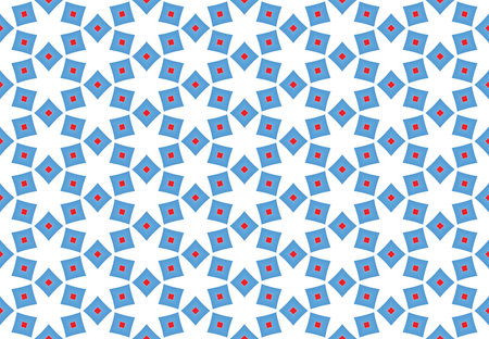 Seamless geometric pattern design illustration. Background texture. In blue, red and white colors.