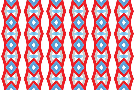 Seamless geometric pattern design illustration. Background texture. In blue, red, grey and white...