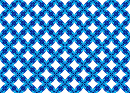 Watercolor seamless geometric pattern design illustration. Background texture. In blue and white...