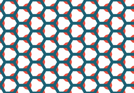 Seamless geometric pattern design illustration. Background texture. In blue, red and white colors.の写真素材
