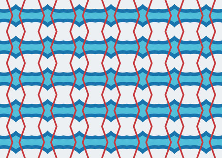Seamless geometric pattern design illustration. Background texture. In blue, red and white colors.