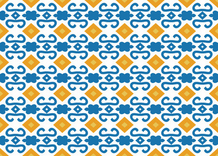 Seamless geometric pattern design illustration. Background texture. In yellow, blue and white...