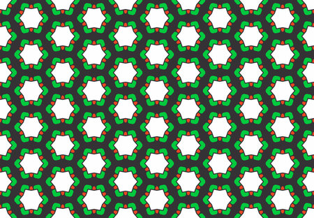 Seamless geometric pattern design illustration. Background texture. In green, red, black and white...