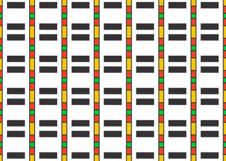 Seamless geometric pattern design illustration. Background texture. In black, red, yellow, green and white colors.の写真素材