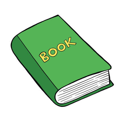 Vector hand drawn illustration of book. Black outlines and colored.のイラスト素材