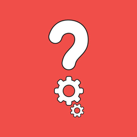 Vector illustration icon concept of question mark with gears. Black outlines, red background.のイラスト素材