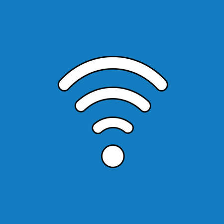 Vector illustration of wifi symbol icon. Black outlines, blue background.のイラスト素材