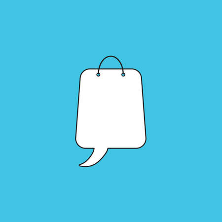 Vector icon concept of shopping bag with speech bubble. White color with black outlines and blue background.のイラスト素材