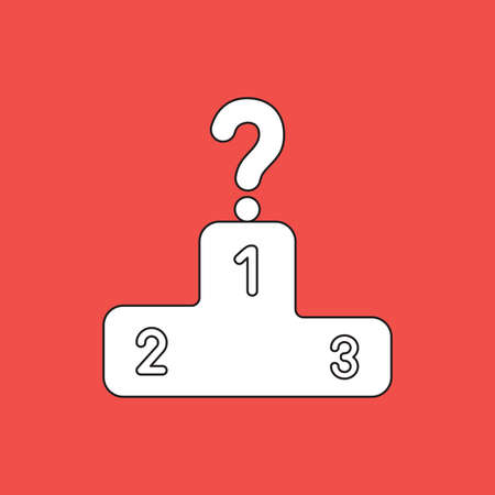 Vector illustration concept of podium for first, second and third places and question mark on first place. White colored, black outlines and red background.のイラスト素材