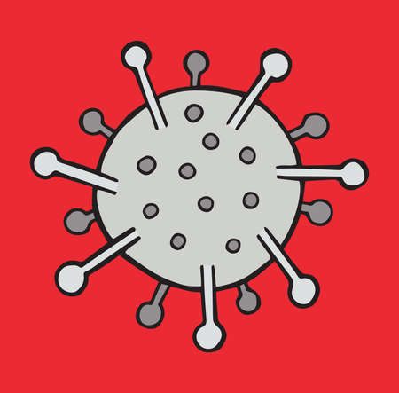 Hand drawn vector illustration of  corona virus, covid-19 on red background.のイラスト素材