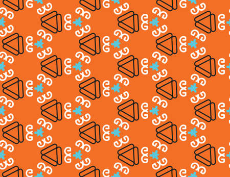 Seamless geometric pattern, texture or background vector in orange, white, black and blue colors.のイラスト素材
