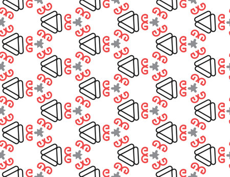 Seamless geometric pattern, texture or background vector in red, black and grey colors on white...