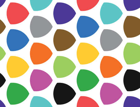 Seamless geometric pattern, texture or background vector in red, blue, green, purple, orange, yellow, brown and black colors on white background.のイラスト素材