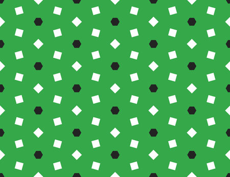 Seamless geometric pattern, texture or background vector in green, white and black colors.