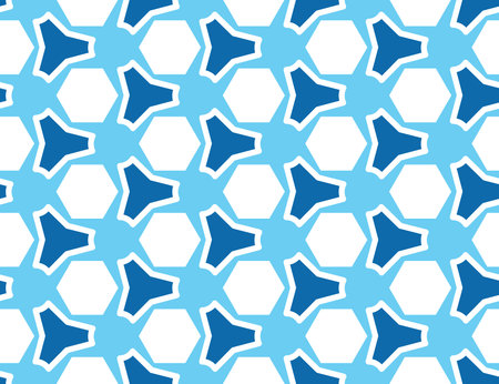 Seamless geometric pattern, texture or background vector in blue and white colors.