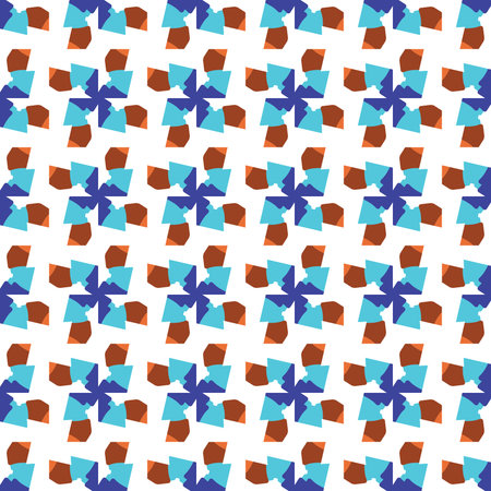 Seamless pattern texture vector background with geometric shapes, colored in brown, orange, blue and...