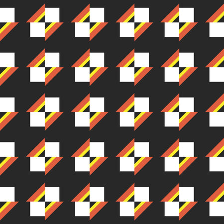 Vector seamless pattern texture background with geometric shapes, colored in black, orange, yellow...