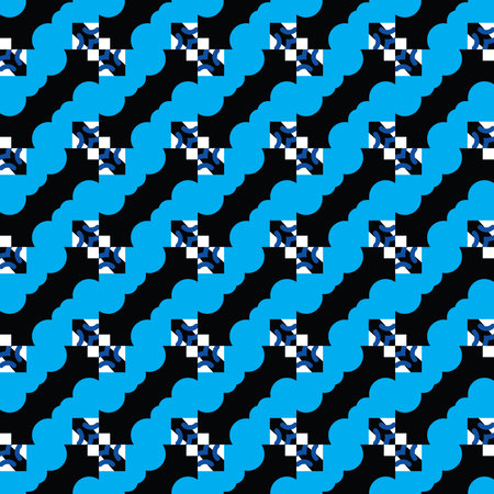 Vector seamless pattern texture background with geometric shapes, colored in blue, black and white...