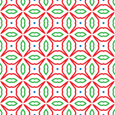 Vector seamless pattern texture background with geometric shapes, colored in white, red, green and...