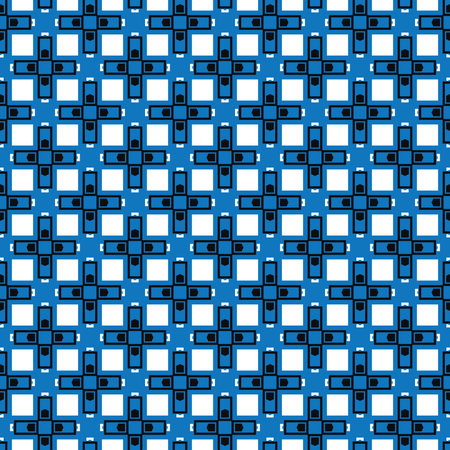 Vector seamless pattern texture background with geometric shapes, colored in blue, black and white...