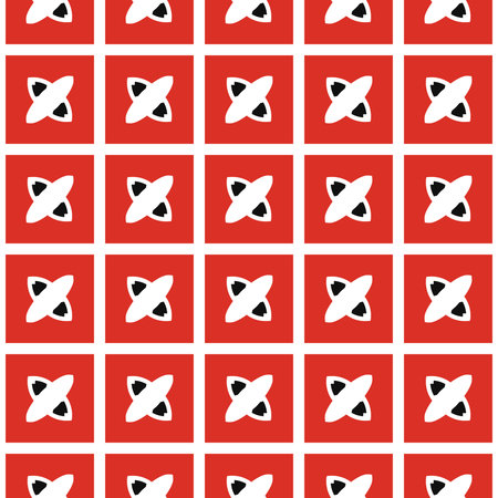 Vector seamless pattern texture background with geometric shapes, colored in red, white and black...