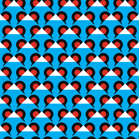 Vector seamless pattern texture background with geometric shapes, colored in blue, red, black and...