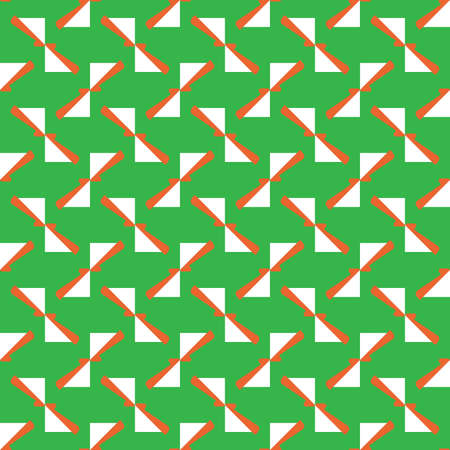 Vector seamless pattern texture background with geometric shapes, colored in green, white and orange colors.のイラスト素材