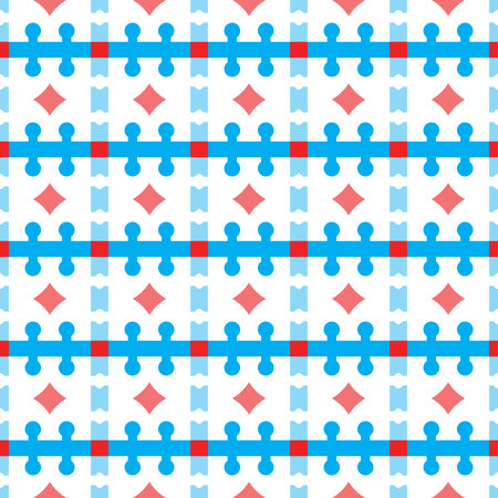 Vector seamless pattern texture background with geometric shapes, colored in blue, red and white colors.のイラスト素材