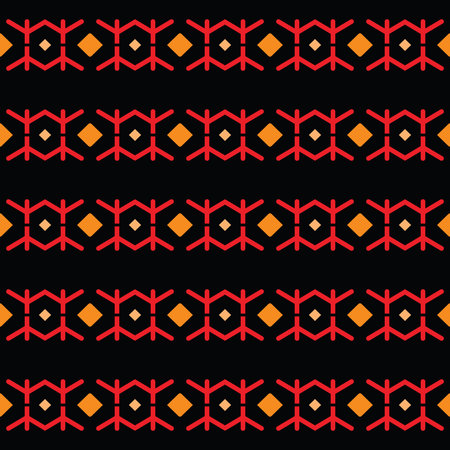 Vector seamless pattern texture background with geometric shapes, colored in black, orange and red...