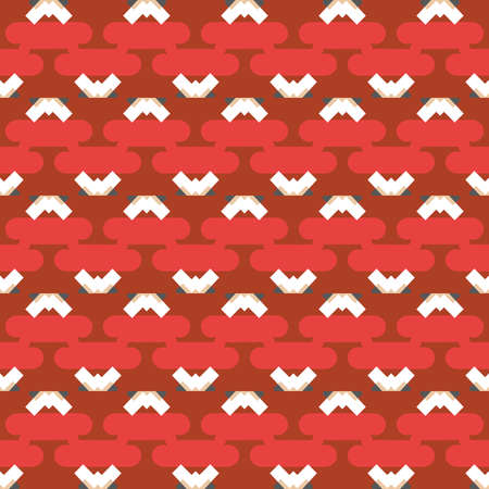 Vector seamless pattern texture background with geometric shapes, colored in red, white, brown and dark grey colors.のイラスト素材