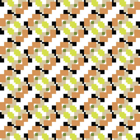 Vector seamless pattern texture background with geometric shapes, colored in brown, orange, yellow, green and white colors.のイラスト素材