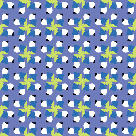 Vector seamless pattern texture background with geometric shapes, colored in blue, green, black and...