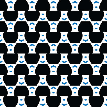 Vector seamless pattern texture background with geometric shapes, colored in black, white and blue colors.のイラスト素材