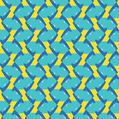 Vector seamless pattern texture background with geometric shapes, colored in blue, yellow and white colors.のイラスト素材