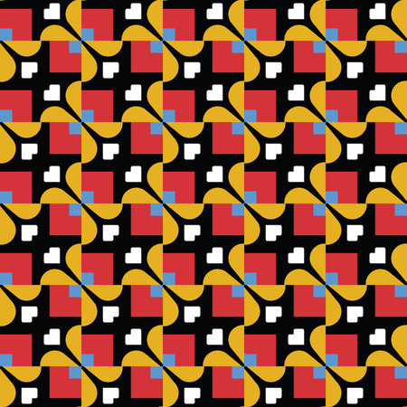 Vector seamless pattern texture background with geometric shapes, colored in red, gold, blue, white...