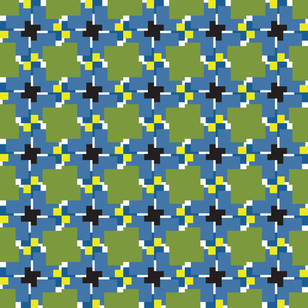 Vector seamless pattern texture background with geometric shapes, colored in green, blue, black and...