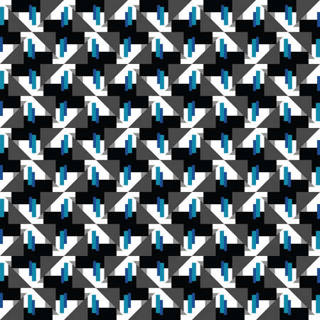 Vector seamless pattern texture background with geometric shapes, colored in black, grey, blue and white colors.のイラスト素材