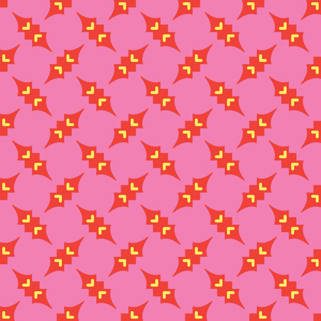 Vector seamless pattern texture background with geometric shapes, colored in pink, red and yellow...