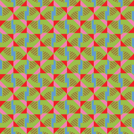 Vector seamless pattern texture background with geometric shapes, colored in green, blue, brown,...
