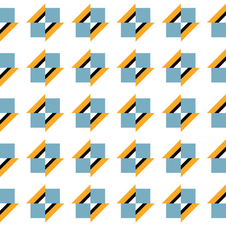Vector seamless pattern texture background with geometric shapes, colored in blue, orange, black and...