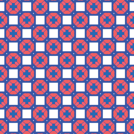 Vector seamless pattern texture background with geometric shapes, colored in blue, ed, pink and...