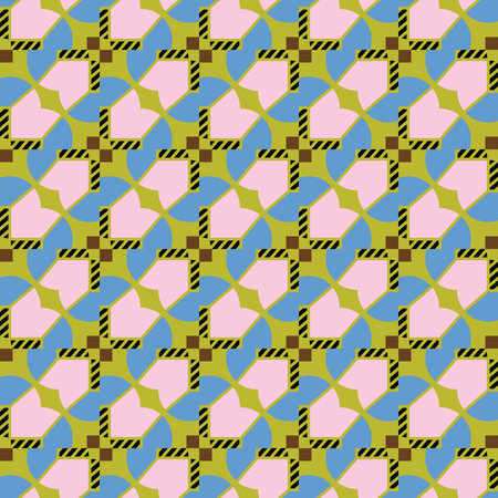 Vector seamless pattern texture background with geometric shapes, colored in pink, blue, green,...