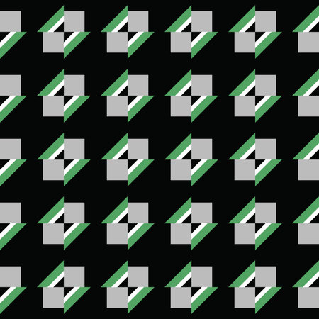 Vector seamless pattern texture background with geometric shapes, colored in black, green, grey and...