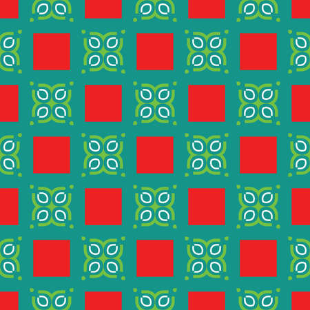 Vector seamless pattern texture background with geometric shapes, colored in green, red and white colors.のイラスト素材