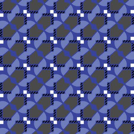 Vector seamless pattern texture background with geometric shapes, colored in blue, grey, black and...