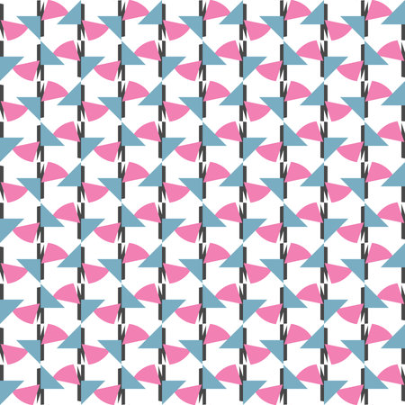 Vector seamless pattern texture background with geometric shapes, colored in pink, blue, dark grey...